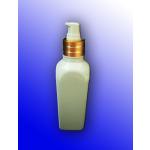 ขวดpetขาวแป้งเหลี่ยมฐานแคบหัวปั้มขาวทองลาย 150 ml