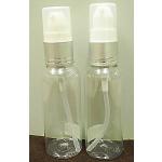 ขวดPET กลม 50ml + ปั้มจุ๊บขาวเงินด้านคาดริ้วเงินฝาครอบใส คอ 18 มม.