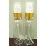 ขวดPET กลม 50ml + ปั้มจุ๊บขาวทองด้านคาดริ้วเงินฝาครอบใส คอ 18 มม.