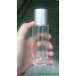 ขวดแก้วใส100ml+ฝาเกลียวเล็ก(หนา)เงินด้านเรียบคอ 24 มม.+จุกยาง แผ่นรอง