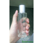ขวดแก้วใส100ml+ฝาเกลียวเล็ก(บาง)สีเงินด้านคาดริ้วเงิน1เส้นคอ 24 มม.+จุกยาง แผ่นรอง