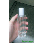 ขวดแก้วใส100ml+ฝาเกลียวเล็ก(บาง)สีเงินด้านคาดริ้วเงิน2เส้นคอ 24 มม.+จุกยาง แผ่นรอง