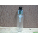 ขวดpet-003(100ml)+หัวปั้มดีดสีดำปากเป็ดขอบเงินเงา 24มม.