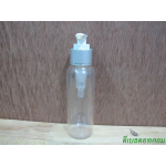 ขวดpet-003(100ml)+หัวปั้มดีดขาวปากเป็ดขอบเงินด้านคาดริ้ว 24มม.