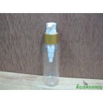 ขวดpet-003(100ml)+หัวปั้มดีดสีขาวปากเป็ดขอบทองด้าน 24มม.
