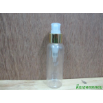 ขวดpet-003(100ml)+หัวปั้มดีดใสปากเป็ดขอบทองเงา 24มม.