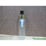 ขวดpet-003(120ml)+หัวปั้มดีดสีดำปากเป็ดขอบทองเงา 24มม.