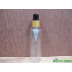 ขวดpet-003(120ml)+หัวปั้มดีดสีดำปากเป็ดขอบทองด้าน 24มม.