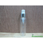 ขวดpet-003(120ml)+หัวปั้มดีดขาวปากเป็ดขอบเงินเงา 24มม.