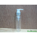 ขวดpet-003(120ml)+หัวปั้มดีดใสปากเป็ดขอบเงินด้านคาดริ้ว 24มม.