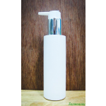 ขวด PET กลมขาวทึบไหล่ตัด120ml+ปั้มขาวเงินเงาคอ 24 มม.