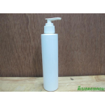 ขวดpet ขาวแป้งทรงกลมกระบอก 200 ml+หัวปั้มดีดสีขาวปากเป็ด  24มม.