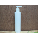 ขวดpet ขาวแป้งทรงกลมกระบอก 200 ml+หัวปั้มดีดสีใสปากเป็ด  24มม.