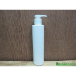 ขวดpet ขาวแป้งทรงกลมกระบอก 200 ml+หัวปั้มกระดุมงาช้างสีใส  24มม.