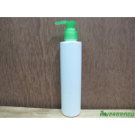 ขวดpet ขาวแป้งทรงกลมกระบอก 200 ml+หัวปั้มดีดสีเขียว 24มม.