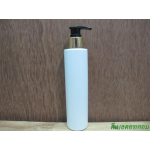 ขวดpet ขาวแป้งทรงกลมกระบอก 200 ml+หัวปั้มดีดดำปากเป็ดทองเงา 24มม.