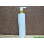 ขวดpet ขาวแป้งทรงกลมกระบอก 200 ml+หัวปั้มดีดขาวปากเป็ดทองด้าน 24มม.