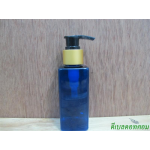 SB-120mlเหลี่ยม(สีน้ำเงิน)+หัวปั้มดีดสีดำปากเป็ดขอบทองด้าน 24มม.