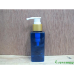 SB-120mlเหลี่ยม(สีน้ำเงิน)+หัวปั้มดีดสีขาวปากเป็ดขอบทองด้าน 24มม.