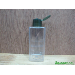 pet เหลี่ยม SB 180 ml. สีใส+ฝาป๊อกแป๊กสีเขียวมะกอก 24มม.