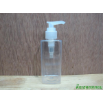 pet เหลี่ยม SB 180 ml. สีใส+หัวปั้มดีดสีใสปากเป็ด 24มม.