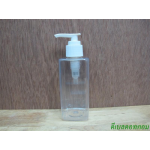 pet เหลี่ยม SB 180 ml. สีใส+หัวปั้มดีดสีขาวปากเป็ด 24มม.