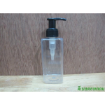 pet เหลี่ยม SB 180 ml. สีใส+หัวปั้มดีดสีดำปากเป็ด 24มม.