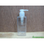 pet เหลี่ยม SB 180 ml. สีใส+หัวปั้มกระดุมงาช้างสีใส 24มม.