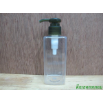 pet เหลี่ยม SB 180 ml. สีใส+หัวปั้มกระดุมงาช้างสีเขียวมะกอก 24มม.