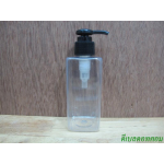 pet เหลี่ยม SB 180 ml. สีใส+หัวปั้มกระดุมงาช้างสีดำ 24มม.