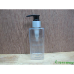 pet เหลี่ยม SB 180 ml. สีใส+หัวปั้มดีดดำปากเป็ดเงินด้าน 24มม.
