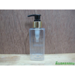 pet เหลี่ยม SB 180 ml. สีใส+หัวปั้มดีดดำปากเป็ดทองเงา 24มม.
