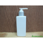 pet เหลี่ยม SB 180สีขาว+หัวปั้มดีดสีขาวปากเป็ดเงินด้านคาดริ้ว 24มม.