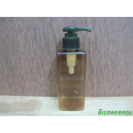 ขวด pet เหลี่ยม SB 180 ml. สีชาทอง+หัวปั้มกระดุมงาช้างสีเขียวมะกอก 24มม.