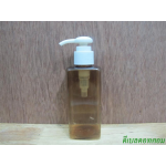 ขวด pet เหลี่ยม SB 180 ml. สีชาทอง+หัวปั้มกระดุมงาช้างสีขาว 24มม.