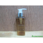 ขวด pet เหลี่ยม SB 180 ml. สีชาทอง+หัวปั้มดีดใสปากเป็ดเงินเงา 24มม.