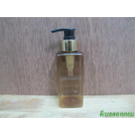 ขวด pet เหลี่ยม SB 180 ml. สีชาทอง+หัวปั้มดีดสีดำปากเป็ดทองเงา 24มม.