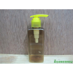 ขวด pet เหลี่ยม SB 180 ml. สีชาทอง+ปั้มกระโดดพลาสติกสีเหลือง 24มม.