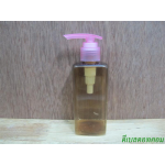 ขวด pet เหลี่ยม SB 180 ml. สีชาทอง+ปั้มกระโดดพลาสติกสีชมพู 24มม.