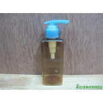 ขวด pet เหลี่ยม SB 180 ml. สีชาทอง+ปั้มกระโดดพลาสติกสีฟ้า 24มม.