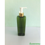 SB-240mlแบน สีเขียวมะกอก +ปั้มดีดทรงก๊อกน้ำคอ 24 หัวขาวขอบทองเงา