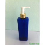 SB-240mlแบน สีน้ำเงิน +ปั้มดีดทรงก๊อกน้ำคอ 24 หัวขาวขอบทองเงา