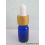 ขวดอโรมาน้ำเงินใส  5 ml +ดรอปเปอร์ทองด้าน+จุกบีบสีขาว