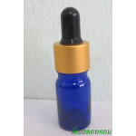 ขวดอโรมาน้ำเงินใส  5 ml +ดรอปเปอร์ทองด้าน+จุกบีบสีดำ