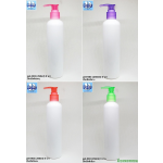 ขวดพลาสติกทรงกลมไหล่มลli 250ml สีขาว + หัวปั้มเป็ดสีสวยๆ