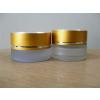 กระปุกขุ่นทรงฐานแบน ฝาทองขอบทองเงา ขนาด 5ml