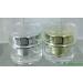 กระปุกกลมตรง สีทองเงา ขอบขลิบ 5 g (ฝาโปร่ง) (dcode:223)