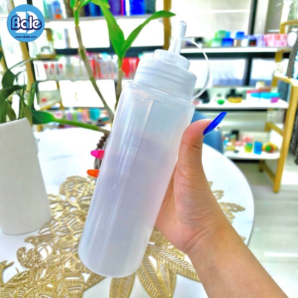 ขวดซอสทรงกระบอก สีขุ่นใส 500ml. pet-094